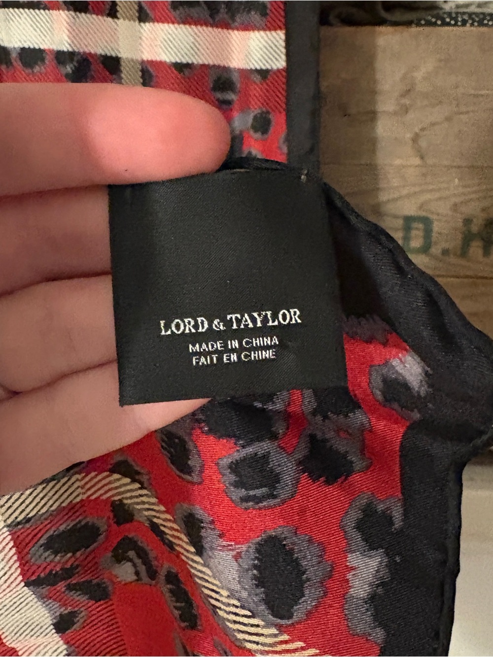 Lord and Taylor 100% Silk Red Plaid & Leopard Print Long Rectangle Scarf - Picture 4 of 5